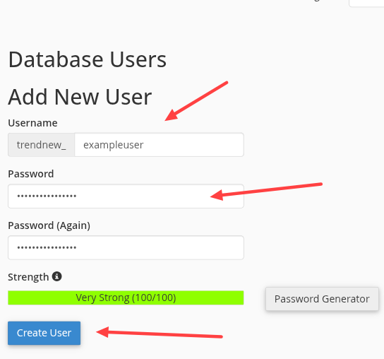 Database user create 