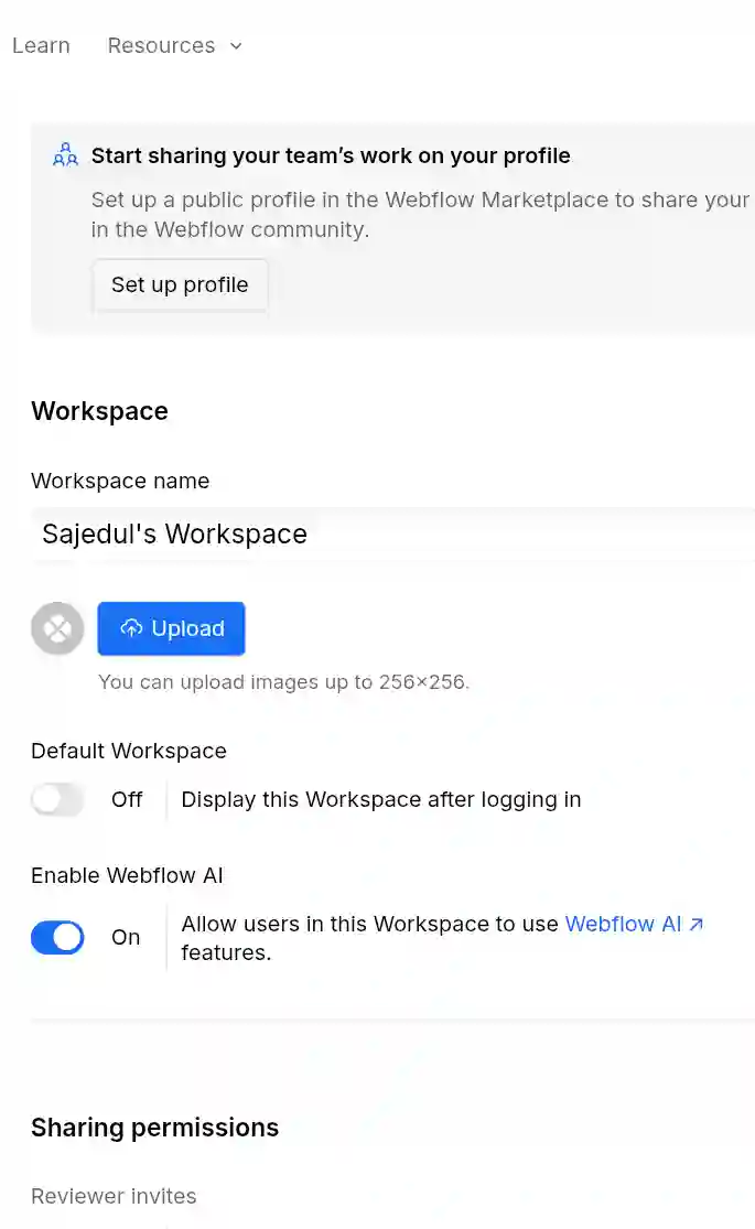 Webflow site settings 