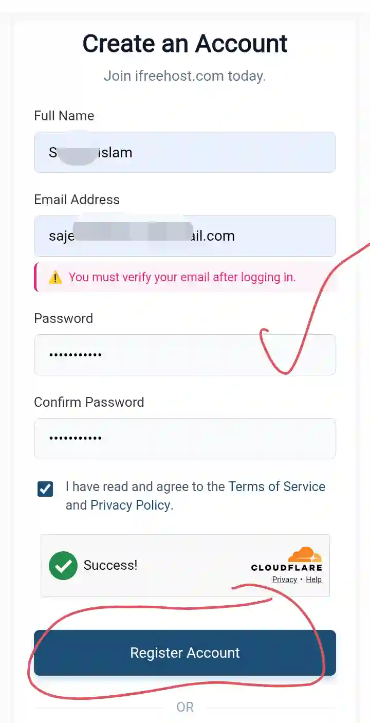 ifreehost account 