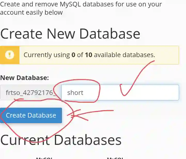 Database create on vista panel 