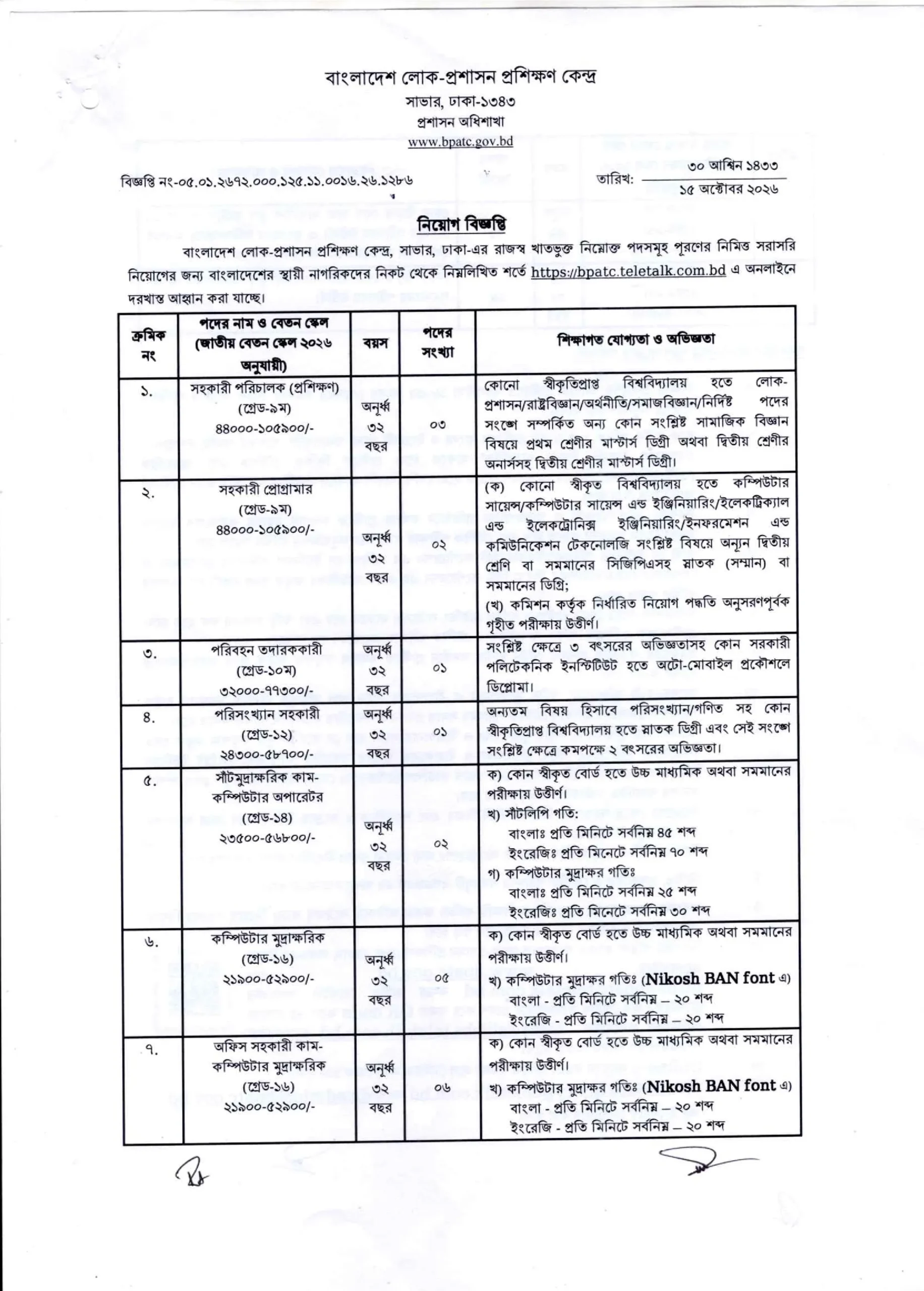 BPATC Job Circular 2026